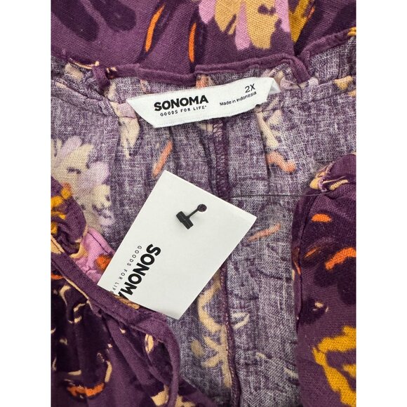 Sonoma Purple Floral Linen Blend Tiered Dress w/Pockets Size 2X 18 20 Plus New - Picture 6 of 9